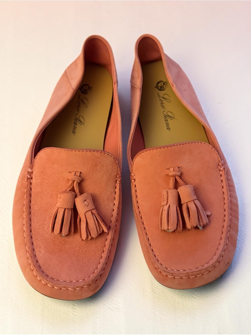 Loro Piana Coral Suede Tassel Charm Loafers